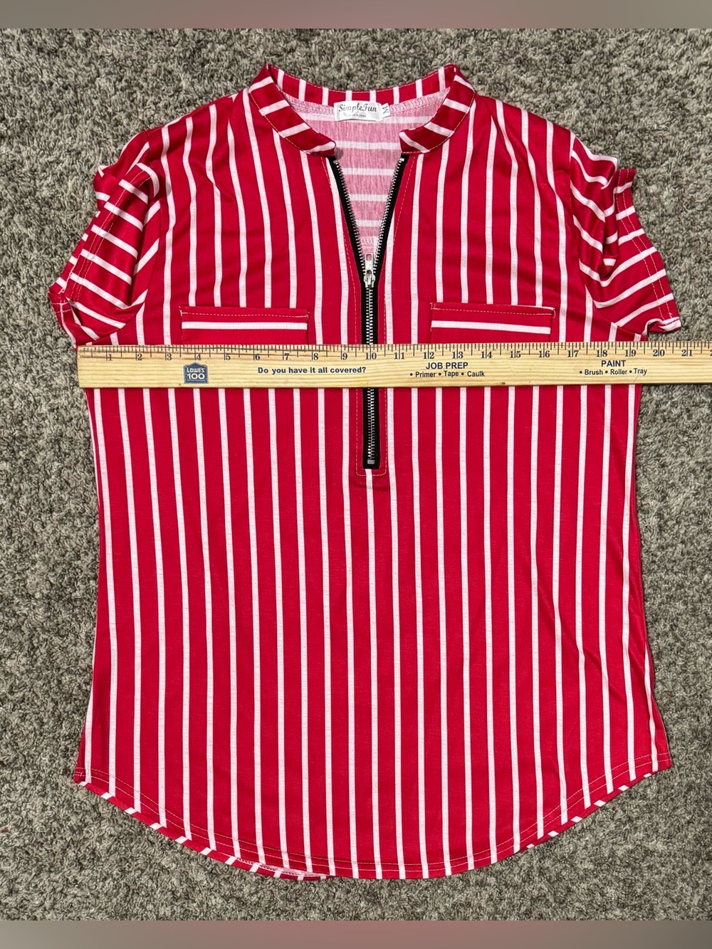 Like NEW: Simplefun Red and White Short Sleeve Zipper Top! Size Medium. - Picture 9 of 10